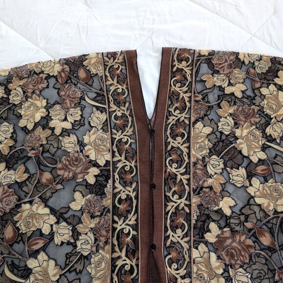 UNBRANDED Kimono Women's OS Floral Brown Black Metallic Sheer‎ Buttons Fringe - Picture 10 of 16